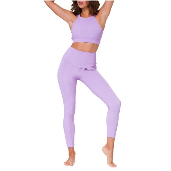 💙HP💙 Onzie Medium Impact Lavender Ribbed Sports Bra & Leggings Set - Size S/M
